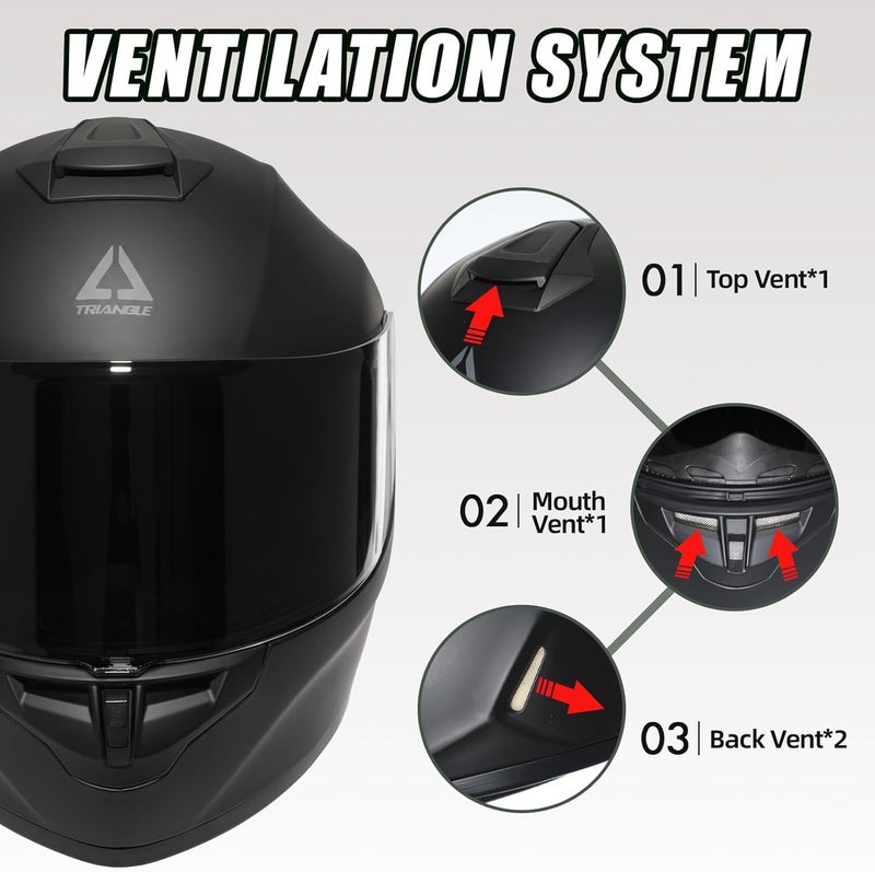 triangle Motorcycle Helmets Full Face Motorcycle Helmet for Men & Women with Tinted and Clear Visor Meet Dot Approved (Matte Black, S) - Image 4